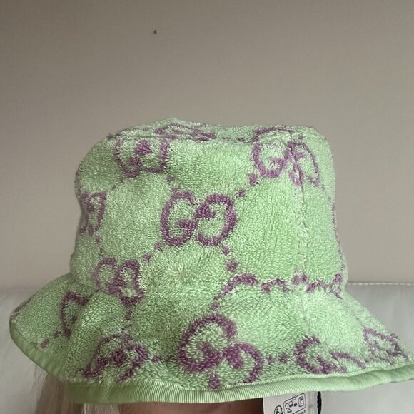 NWT Gucci Authentic Gg Jacquard Bucket Hat Terry Cloth Hat Green Sz L 100% Auth - Picture 2 of 6